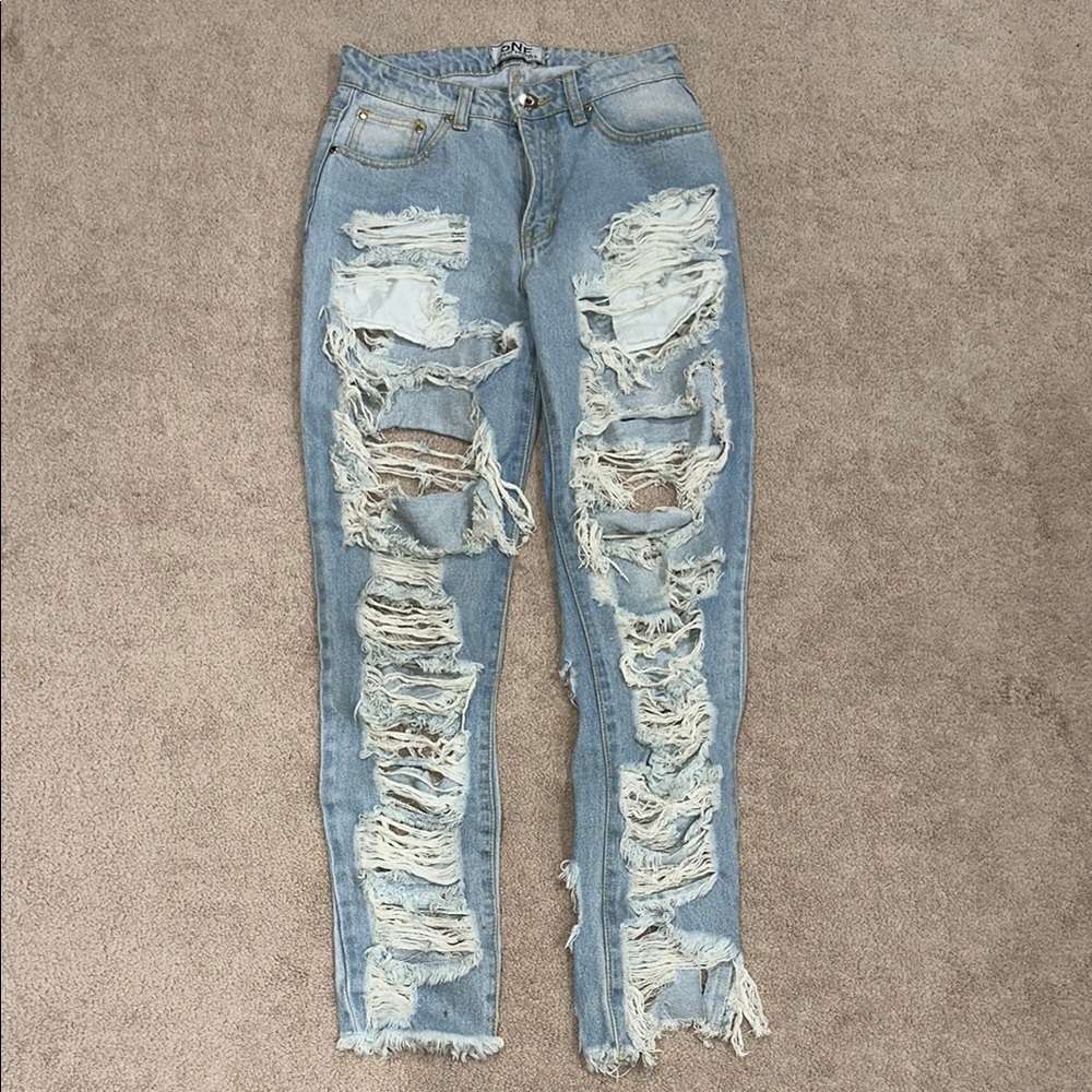 One Above Another Mom Jeans With Extreme Rips